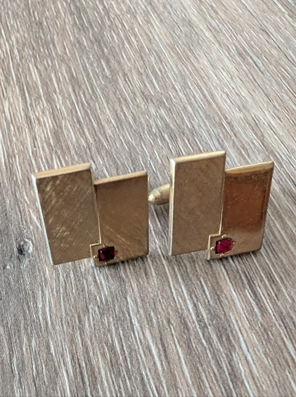 Vintage Lot Of 3 Swank Gold Tone Cufflink Sets with Deep Red Cabochon Accents